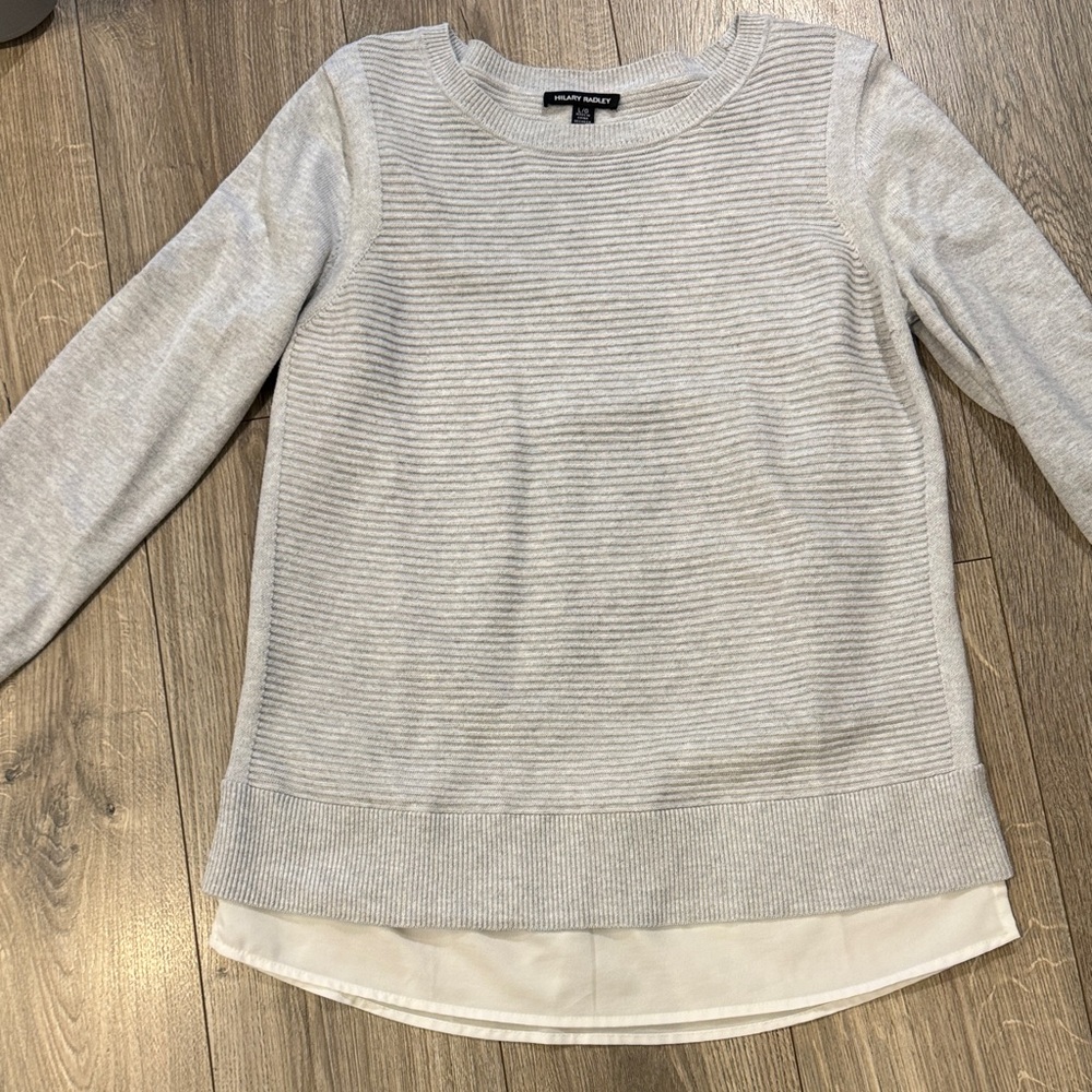Halogen Light Gray Layered-Hem Knit Sweater